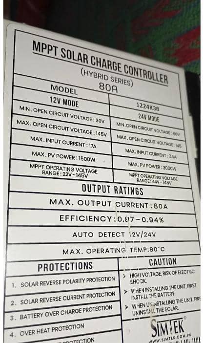Simtek MPPT 80 Amp charge controller 1