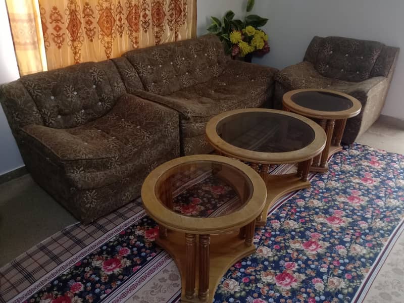 4 seater sofa set with three round tables 1