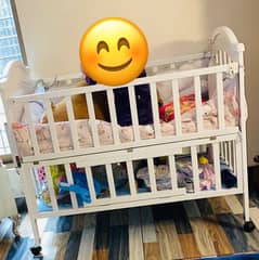 Wooden Cot with Mattress and Bedding