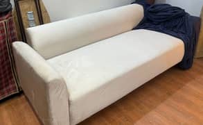 Slightly Used Beige Velvet 3-Seater Sofa for Sale