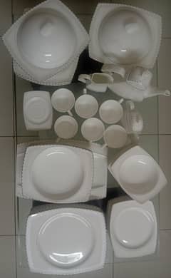 Elegant 14-Piece China Dinner & Tea Set – Silver Rim Design | Like New
