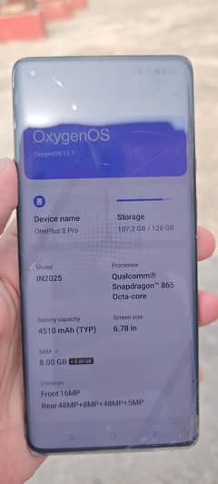 ONEPLUS 8 PRO 8 GB RAM 128 GB MEMORY BACK PLUS TOUCH CRACK ONLY
