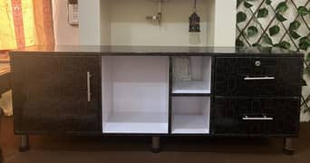 Modern Black TV Console Cabinet with Storage Drawers and Open Shelves