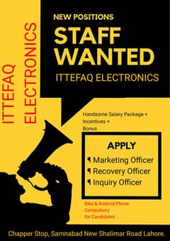 Need Staff/Job Opportunity For Freshers