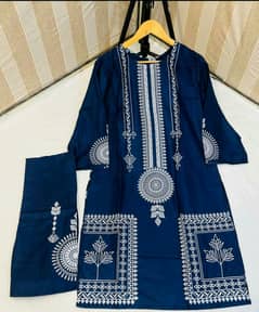 2 Pcs Block Print Womens Stitched Linen Suit