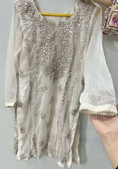 Ofwhite Shifon Gottah Work Full Stiched 3pc Dress