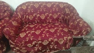 Sofa Set: 3 Seater and 2 Seater and wood Chairs
