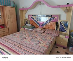Deco king bed with mattress Wooden Almari side tables
