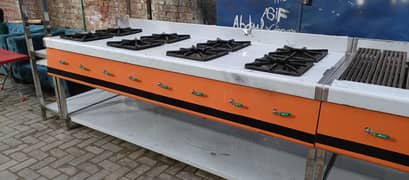 cooking range 8 burers Karachi counter 16 guage pizza oven fast food