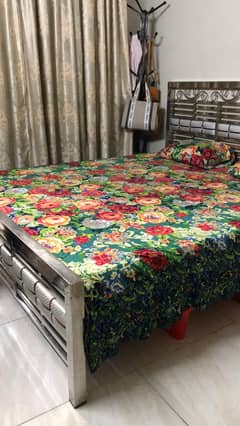 Steel King Size Bed With Mattress And Dressing Table