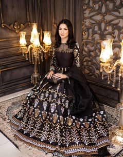 "Block Printed Katan Silk 3-Piece Maxi Suit | Free Delivery"