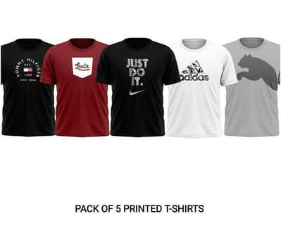 Unisex Stiched Jersy Printed T-Shirts , Pack of 5