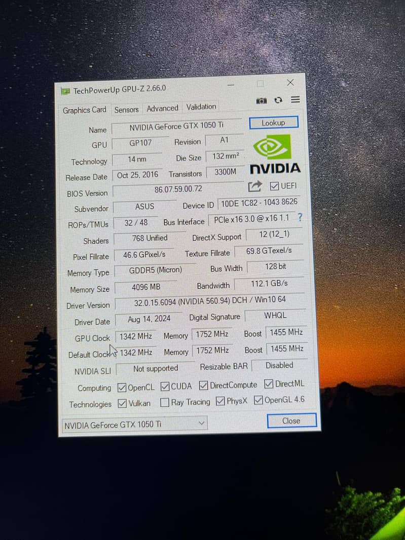 Nvidia Gtx 1050 ti 4gb DDR5 6