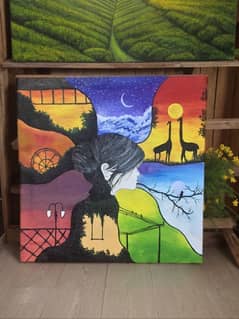 Unique Hand-Painted Canvas – Abstract Woman & Nature Landscape