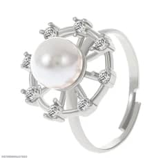 silver plated pearl adjustable ring