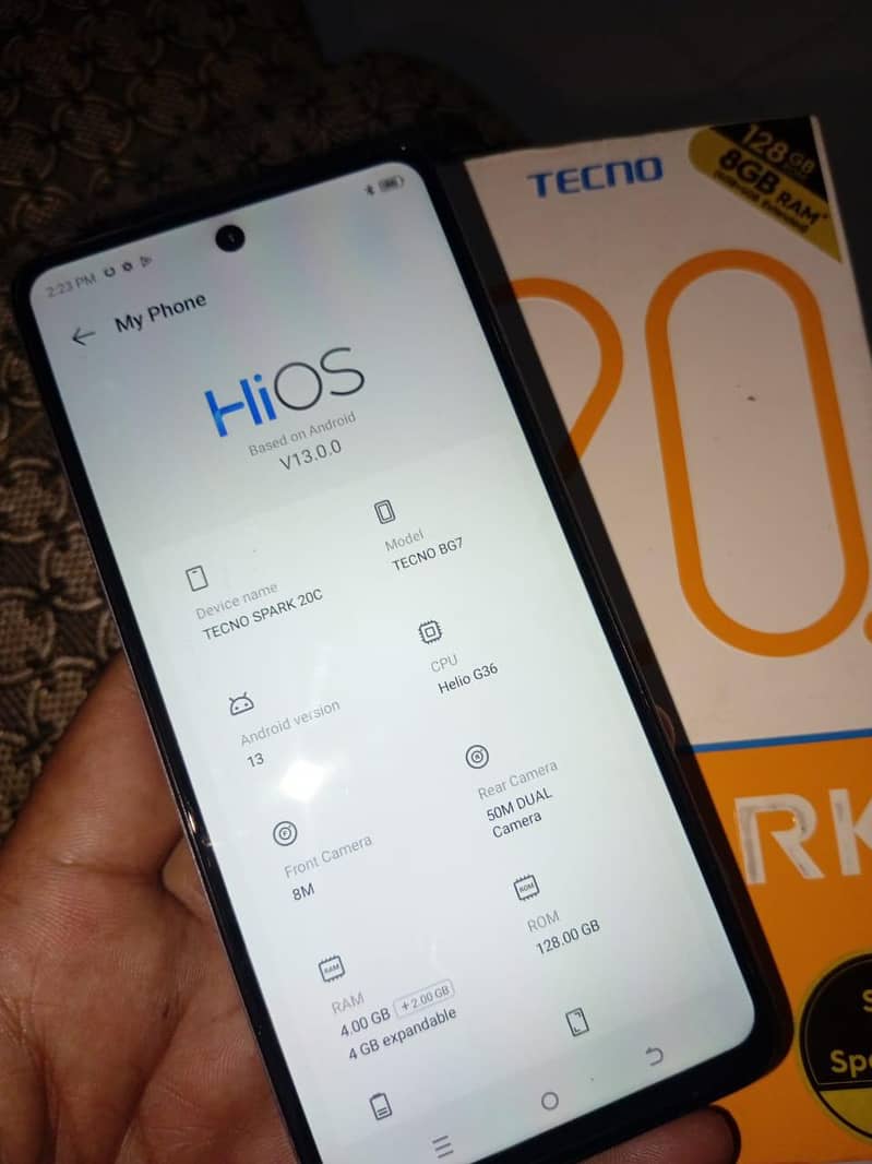 Spark 20c Tecno 4/128gb mobile with box 6