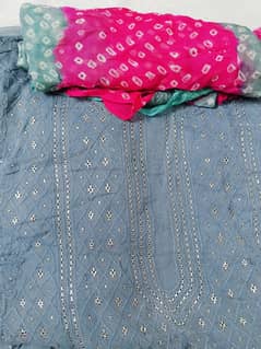 Chiffon dress with chunri print dupatta