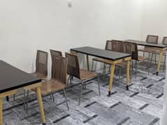 cafe chairs, table and sofas