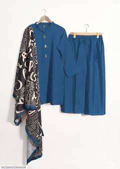 3 pcs women sttiched grip silk plain suit
