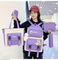 1.6-in-1 Stylish School Backpack Combo for Girls – Purple & Cream