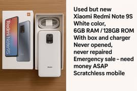 Redmi Note 9S White | 6GB RAM 128GB ROM | Scratchless | Urgent Sale