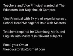 Teachers wanted at The Educators, Kot Najeebullah Campus
