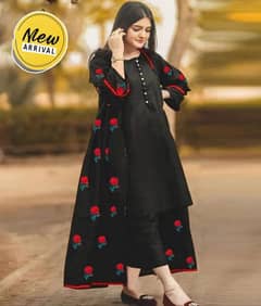 3 Pcs Women's Stitched Silk Embroidered Grown Suit