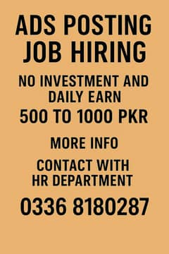 ads posting job with no investment  contact on whatapps  0336 8180287
