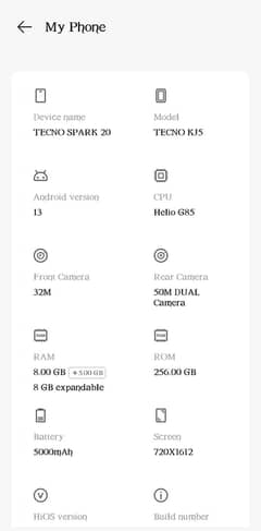 TECNO SPARK 20 RAM 8+5 GB STORAGE 256 GB WITH BOX