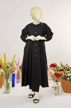 Black Plain Lawn 2-Piece Frock Suit – Summer Ready