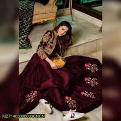 2 Pcs Women's Stitched Plain Maxi With Embroided Jacket