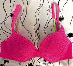 Neon Pink Leopard Print Bra with Contrast Straps