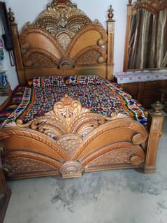 Chinioti double size bed deco paint Pure Wooden Two side TableDressing