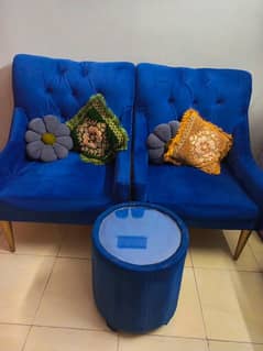 pair of sofa chair with table
