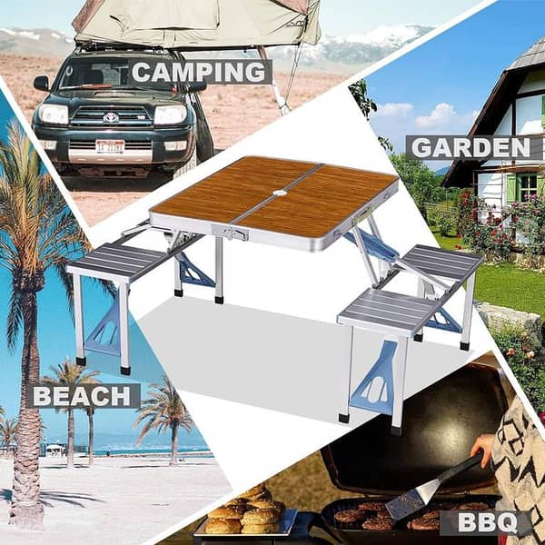 Picnic Table Wooden Style Folding Portable 4-Person Fold Up Travel Camping Table for Indoor, Outdoor Travel, Patio, Lawn, Garden