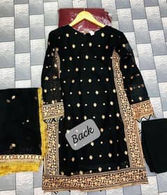 3 piec stieched crinkle chiffon embroidery suit