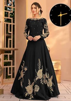 1 piece woman stitched embroidered raw silk mazi dress