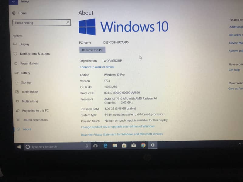 HP 15.6" Laptop, AMD CPU, AMD R4 512MB GPU, 4GB Ram 2