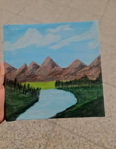 Acrylic Painting Nature (Mountain, River, Forest, Greenry)