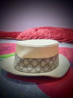 Leather Hat in gucci febric