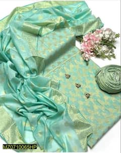 3 pcs womens unstitched jacquard  organza suit