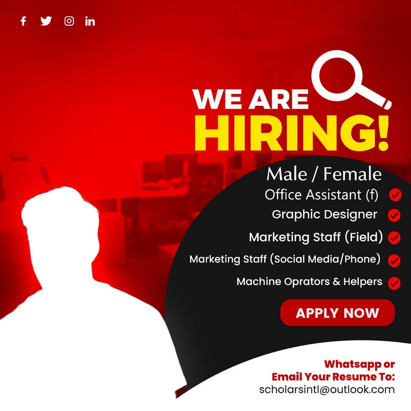 Graphics Desiner, Digital Machine Operator, General Work (Male, Female 0