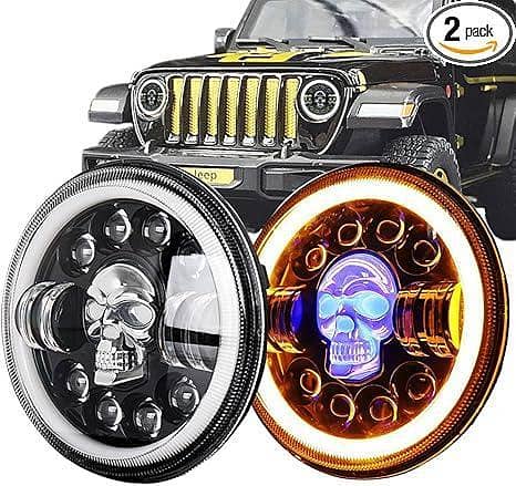 2-Pack 7 Inch Round Jeep Skull Style Daytime Running Lights with DRL