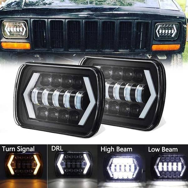 5x7 Square Car/Jee LED Arrow Style Headlight Set - Sealed Beam Hi/Low, 2 Pcs