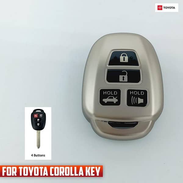 TPU Key Cover for Toyota Corolla 4-Button Remote - GUN Metallic Finish