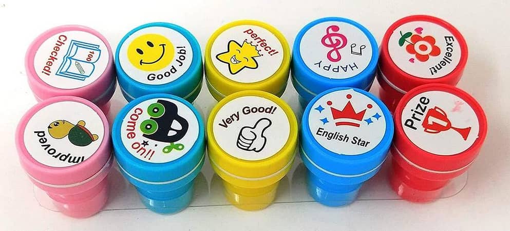 10-Piece Kids Appreciation Stamps Set - Including Smiling Faces and Motivational Phrases for School and Scrapbooking