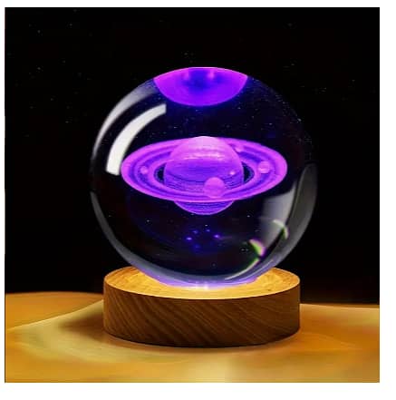 SATURN 3D Laser-Engraved Crystal Ball Night Light - USB Rechargeable with Colorful Ambient Lighting for Home Decor & Unique Gifts