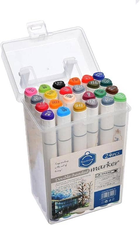 24-Piece Keep Smiling Twin Double-Headed Alcohol Ink Markers for Touch Sketching and Drawing