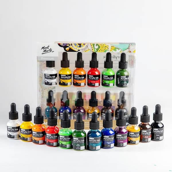 Mont Marte Premium Acrylic Ink Set - 12 Colors, 20ml Each