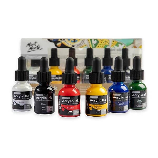 Mont Marte Premium Acrylic Ink Set, 6 Colors - 20ml Each